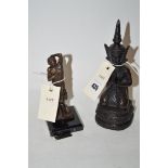 A small boxed reproduction bronze classical figure; and an Oriental resin figure.