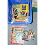 A quantity of old newspapers; The Avengers comics; Noddy; etc.