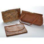 Vintage leather handbags, to include: a python handbag, a python clutch bag,