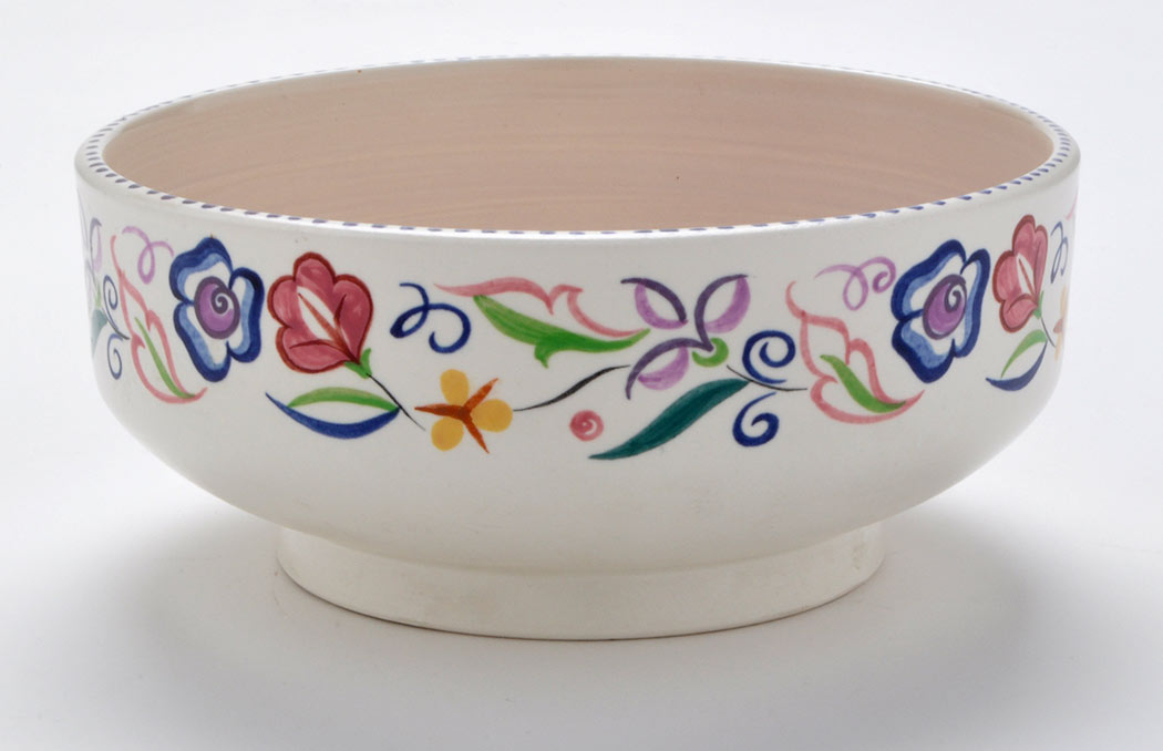 Poole Pottery: a 'CS' pattern circular bowl, possibly by Sheila Jenkins, raised on foot,