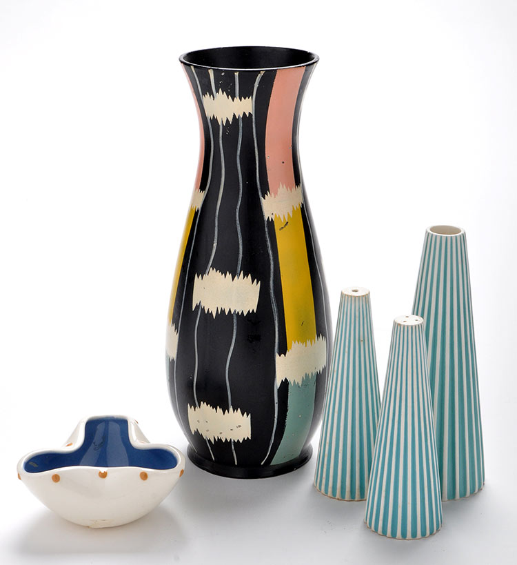 Brentleigh ware: a mid 20th Century vase, with abstract decoration in pink, yellow,