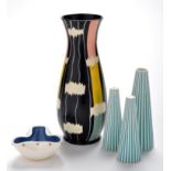 Brentleigh ware: a mid 20th Century vase, with abstract decoration in pink, yellow,