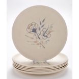 Sheila Jenkins for Poole: six plates of free form floral design, factory mark to base,