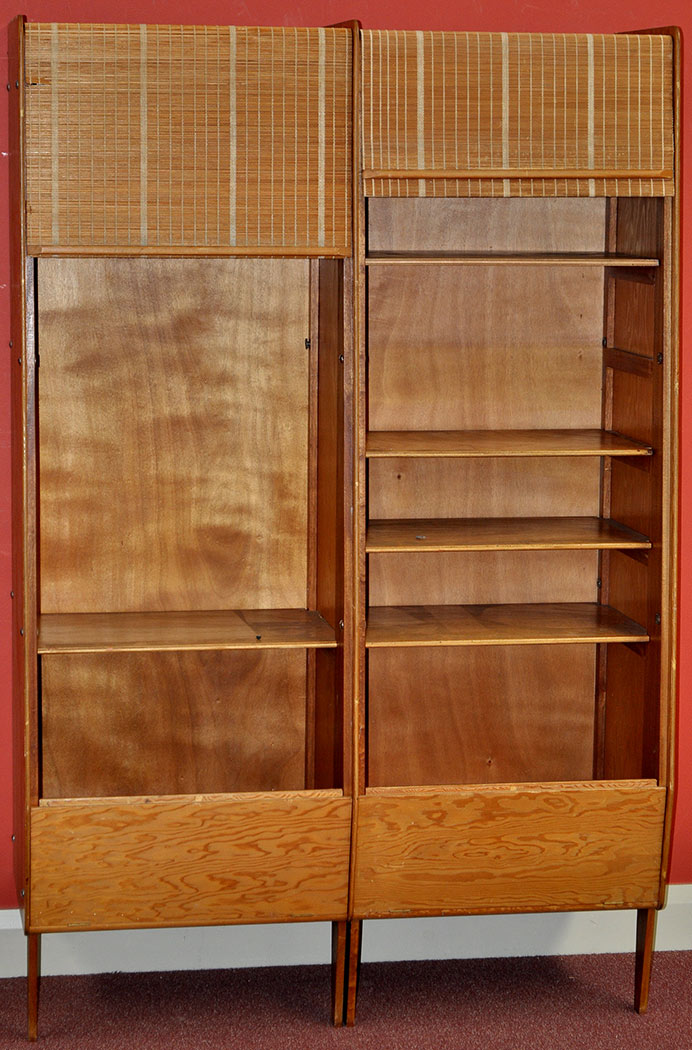 A post war design wardrobe, in light stained wood,