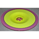 James Maskrey: a large modern green and purple glass charger, with globular design to centre,