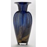 Dartington Studio: a mottled blue crackled glass vase with gold inclusions,