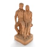 Ophelia Gordon Bell: a composition sculpture of a man and women seated, signed to back,