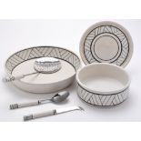 David Hilton: a Studio pottery serving dish, cheese plate and cover, cheese knife, serving spoon,