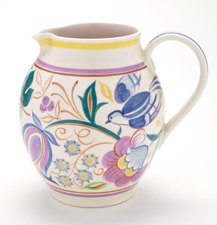 Poole Pottery: a bluebird and floral design jug, TV pattern,