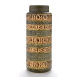 A West German cylindrical vase, with stamped banded decoration, impressed to base 'W.