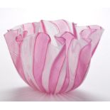 Paolo Venini for Murano: art glass handkerchief bowl, with pink and white latticino decoration, 15.