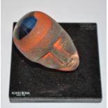 Bertil Vallien for Kosta Boda: head sculpture, with orange sand blasted decoration,