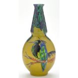 Leune: a French Art Deco cameo glass vase, with enamelled bird of paradise and foliate decoration,