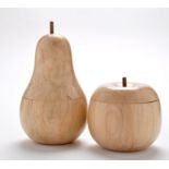 A turned beechwood bowl and cover in the form of a pear;