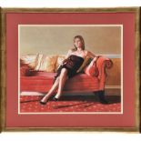 Jason Lowes 
"YOUNG WOMAN ON A RED COUCH"
signed
watercolour
33 x 39cms; 13 x 15 1/4in.