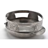 Liberty & Co: a Tudric twin-handled pewter bowl, with pierced sides and stylised decoration,