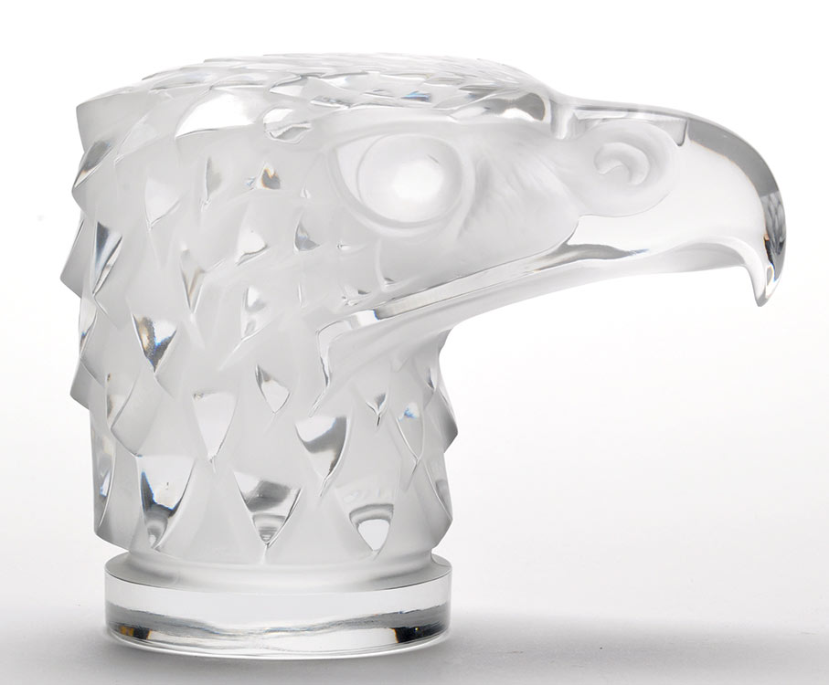 Lalique: "'Tete d'aigle'' frosted glass car mascot, impressed R.