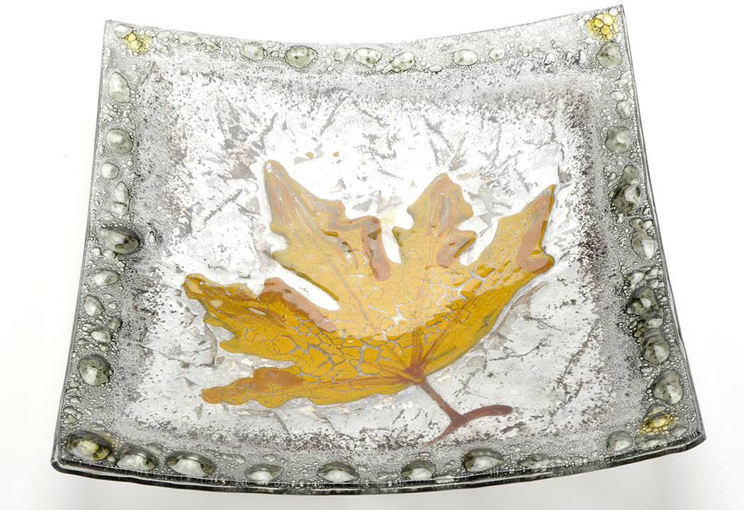 A curved square Studio glass dish, with raised bubble border design and leaf pattern to centre, - Image 2 of 2