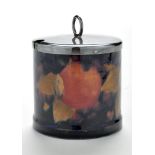 William Moorcroft: a 'Pomegranate' pattern preserve jar, with plated cover,