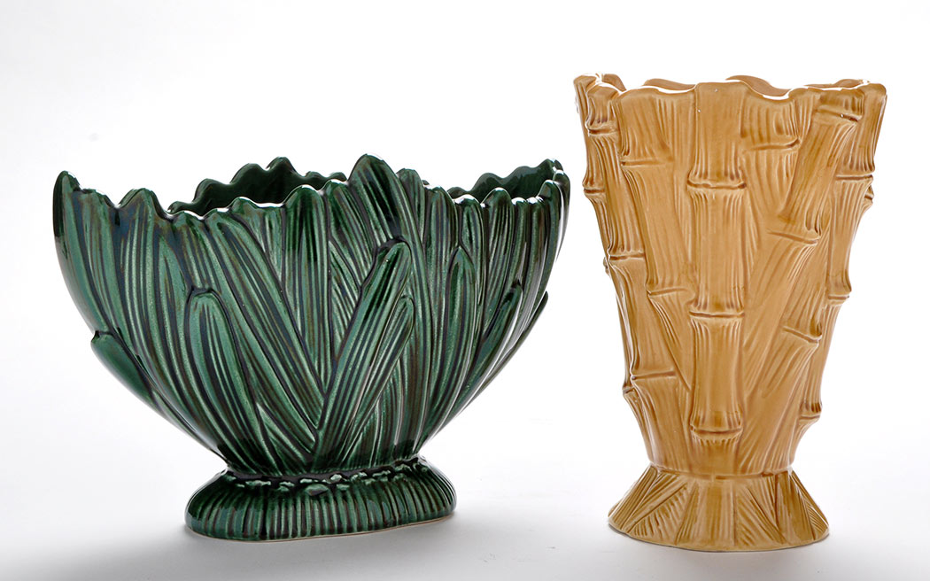 Sylvac: a mustard glaze bamboo design vase,