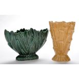 Sylvac: a mustard glaze bamboo design vase,