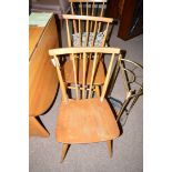 A set of five 1960's elm seat Ercol style chairs with spindle backs, raised on turned tapering legs.