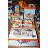 A collection of Hornby scale model buildings,