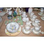 A Victorian part afternoon tea set decorated hand-painted flowers and centre panels with grey and