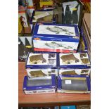 A collection of Bachmann double railway accessory buildings; trees; etc.