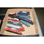 A collection of nine N-gauge model railway locomotives, mostly American design.