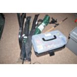A cantilever box of various fishing tackle, a spinning rod and reel,