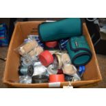 A quantity of fishing tackle including: rod handle cork blanks, spares for various fishing reels,