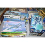 A collection of unmade model aircraft kits, by Revell; Monogram; Tamiya; Hasegawa; Airfix; etc.