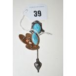 A turquoise coloured stone cabochon set Arts & Crafts pattern tie pin;