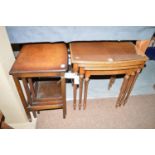 A nest of three graduated occasional table, with quarter veneered tops,