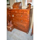 A Victorian mahogany scotch chest, the rectangular top above shaped single frieze drawer,