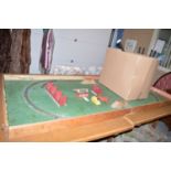 A model railway board; together with model railway engines, track and accessories.