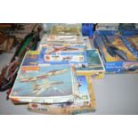 A collection of un-made plastic model aircraft kits, mainly late 20th Century jets,