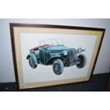 A painting in gouache - "Dellow Hill Climb Car", by J. Happleyard, signed and dated 1981.