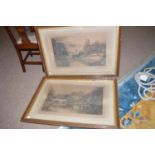 A pair of photolithographs - "Alnwick Castle" and "Warwick Castle", after David Law.