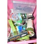 An aluminum fly fishing reel: a condex trout fly fishing reel: and a box containing various fishing