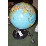 A late 20th Century terrestrial globe (illuminated).