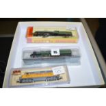 Three N-gauge model railway locomotives; an Atlas 48624 GP-40-2 Union Pacific #910,