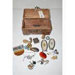 A mussel pattern plated vesta case; a silver Scottish brooch; and small sundry items.