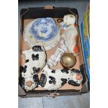 A pair of Staffordshire ware dogs; other ornaments; and miscellaneous china.