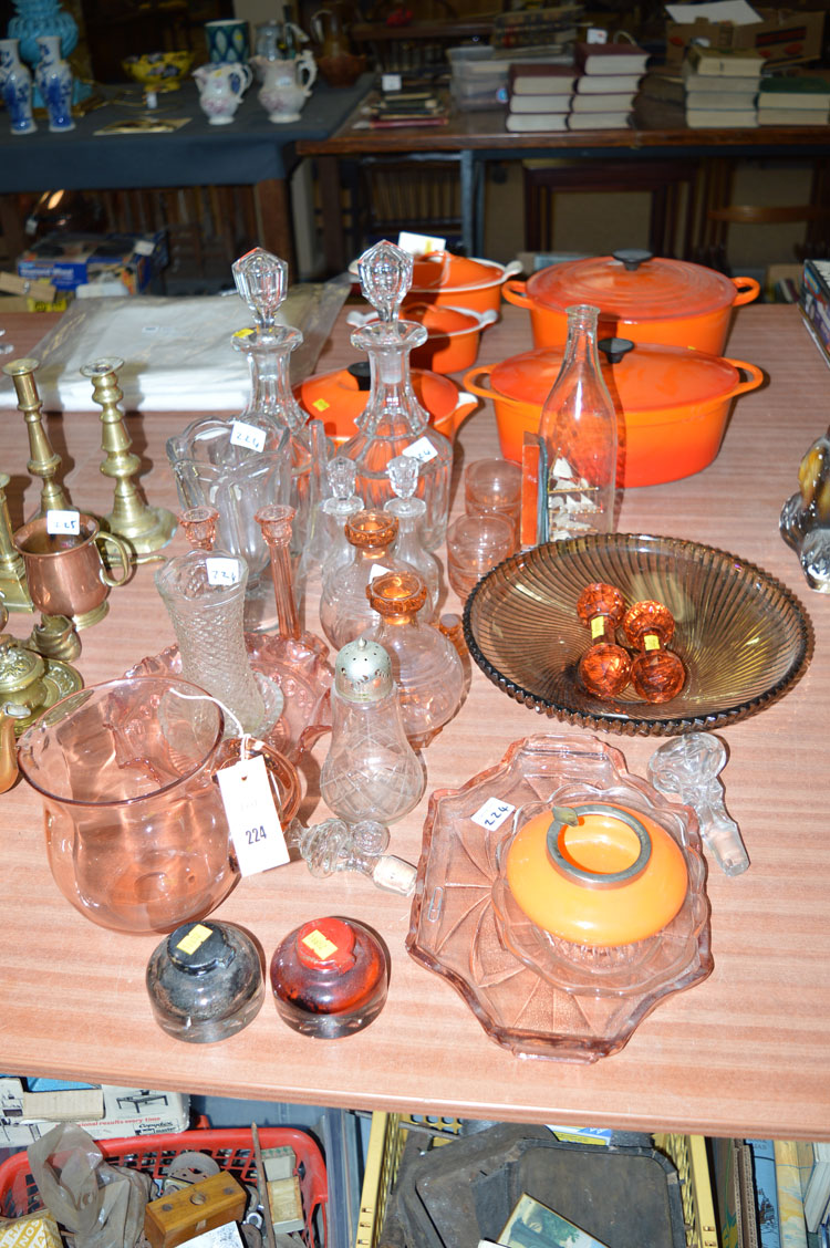 Glassware, to include: decanters; vases; and coloured glass,