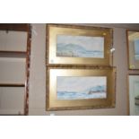 Watercolours - Coastal shipping scenes, by J. Russell, signed.