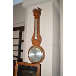 A refurbished wheel barometer, inlaid mahogany case,