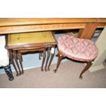 Three modern tuckaway tea tables; together with a dressing stool.