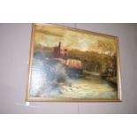 An oil painting - Fisherman with castle beyond, by C. Bardain, signed and dated 18**.
